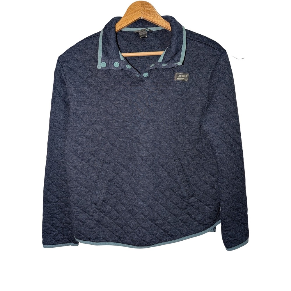 Eddie Bauer Womens Navy Blue Quilted Snap Neck Pullover Sweatshirt‎ Size S